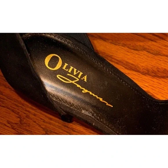 Olivia Ferrgamo Womens Black Rhinestone Ankle Strap Heels Size 8 - Picture 2 of 6